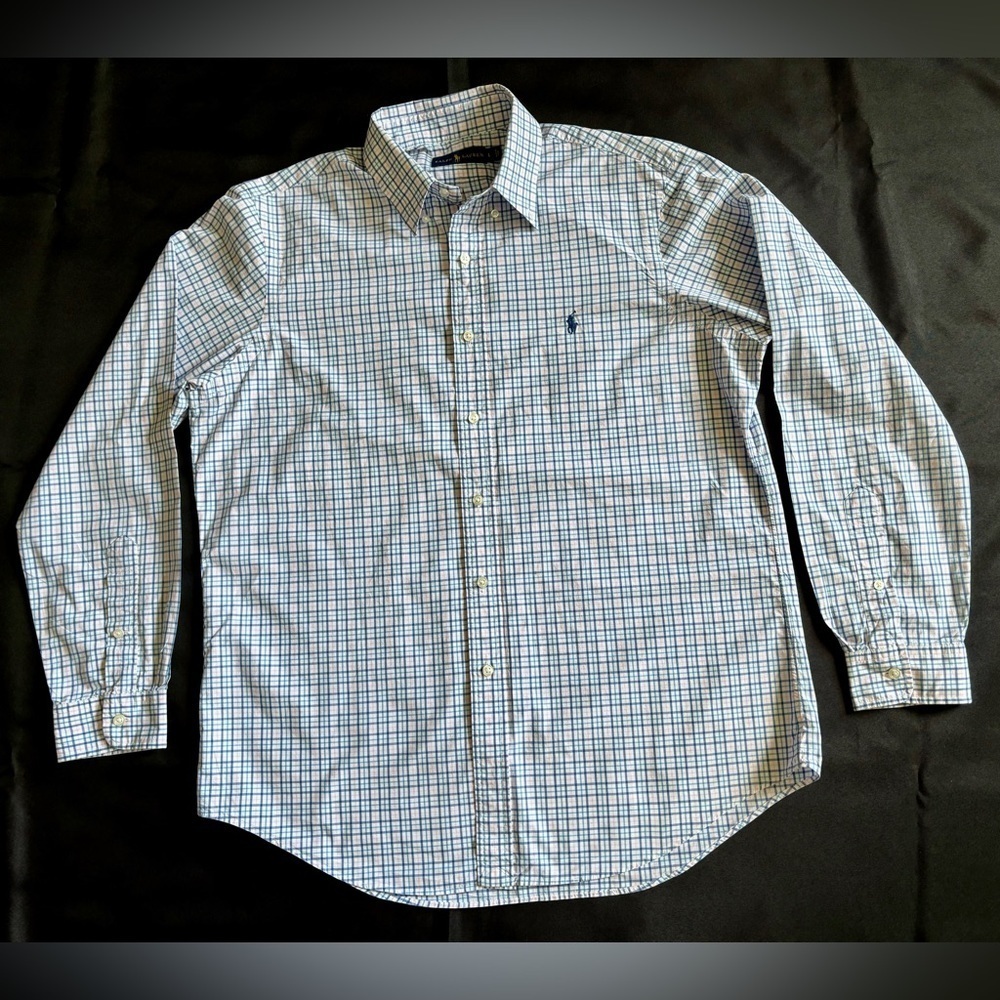 Polo Ralph Lauren Men's Shirt Large Plaid Blue Pony Long Sleeve Button Down